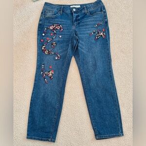 Jewels Embellished Bling Rhinestone Denim Blue Jeans Size 10P Glam Bedazzled